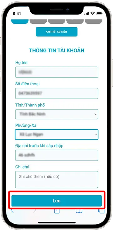 Bước 2: Điền thông tin địa chỉ nhận hàng » Ấn ''LƯU'' » Ấn ''XÁC NHẬN NGAY''.
